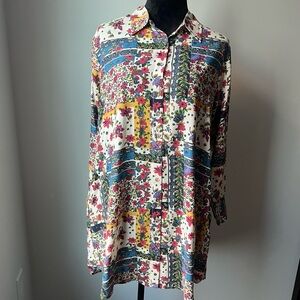 NATURAL LIFE Colorful Floral Button Down Shirt Dress